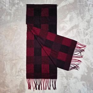 Club Room Red Black Plaid 100% Cashmere Scarf Unisex 66” With Fringe